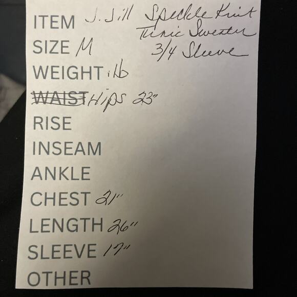 J. Jill Speckled Knit Tunic Sweater Size M Ivory Gray 3/4 Sleeves Notch Hem - Picture 11 of 11